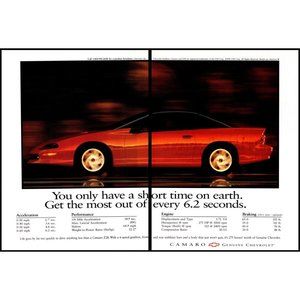 1995 Chevy Camaro Z28 Sports Car 2 Page Vintage Print Ad Man Cave Wall Art